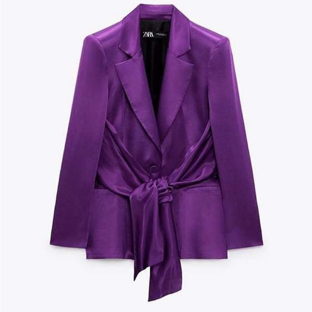 Zara Satin Effect Tie Front Blazer